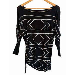 Vintage 90s Y2K Express Sweater XS Black Geometric Thin Slim Fitted Grunge Punk